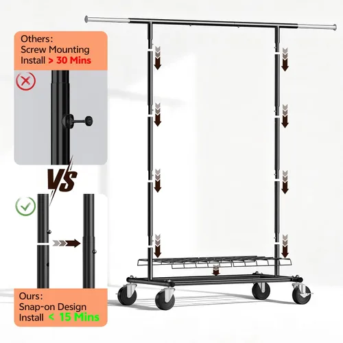 Miniatura 4 de Perchero resistente – Carga de 500 libras, perchero con ruedas y estantes con cerradura, estante extensible para dormitorio, lavandería, sala