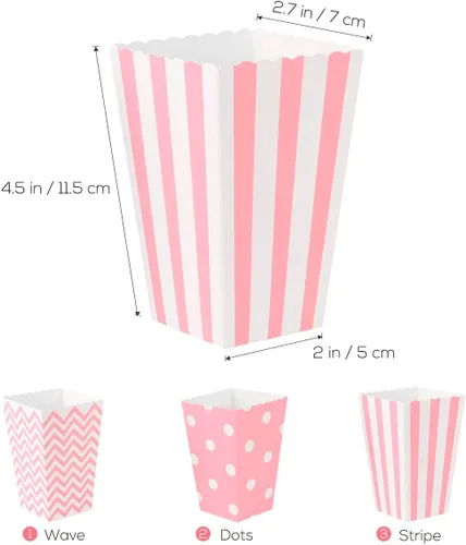 Miniatura 5 de NUOLUX 48pcs Palomitas Cajas Cartón Caramelo Contenedor Rugby Stripe Wave Dot Patrón Deco1
