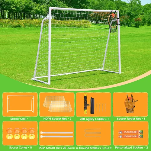 Miniatura 6 de Portería de fútbol de 12 x 6, 10 x 6.5, 8 x 6, 6 x 4 pies, portería de fútbol de metal para patio trasero, portería de fútbol para niños, jóvenes