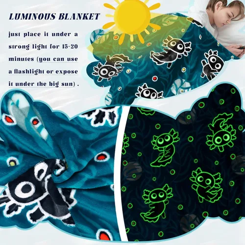 Miniatura 5 de Manta de Ajolotl para Niños que Brilla en la Oscuridad Manta para Niños Niños Manta de Tiro Regalos de Ajolotl Decoración Animal Salamandra Mantas