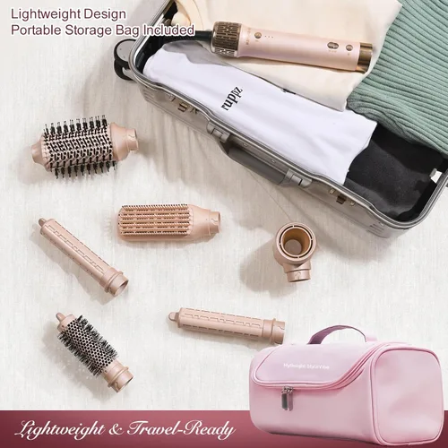 Miniatura 10 de Mythsight StyleVibe 6-en-1 secador de aire, secador de pelo y cepillo secador de pelo con estuche de viaje - Rulos de enrollado automático (L/R)