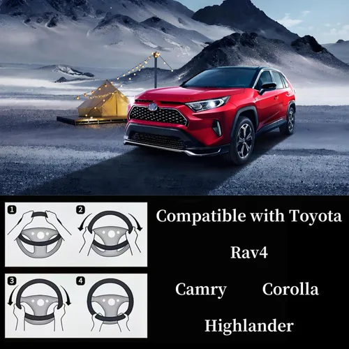 Miniatura 6 de Yangday Funda de cuero para volante de automóvil para Toyota RAV4, Corolla Camry Highlander, 14.5-15 pulgadas, funda antideslizante y transpirable