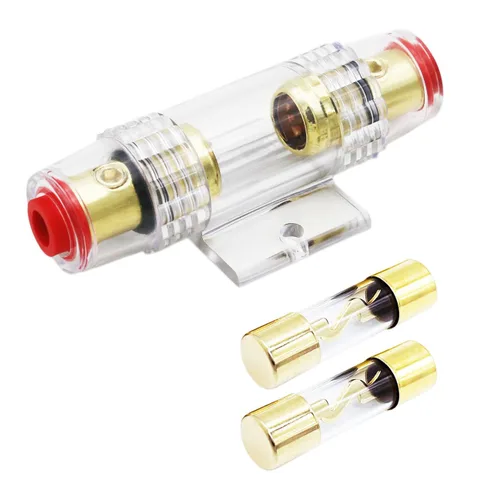 Soporte de fusible AGU en línea para cable AWG calibre 4-10, calibre 6 y calibre 8, con dos fusibles AGU de 80 A para audio de automóvil, alarma, 1