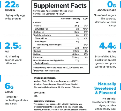 Miniatura 2 de LEGION Egg+ Proteína en polvo con BCAA – Polvo de proteína de clara de huevo naturalmente endulzada y saborizada – Proteína de digestión rápida