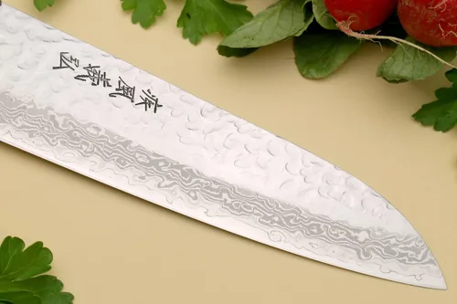 Miniatura 6 de Yoshihiro VG-10 Damascus Santoku cuchillo japonés multiuso, para chef, 7 pulgadas (estilo occidental, mango de madera de caoba)