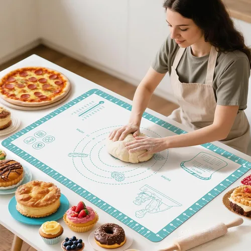 Miniatura 11 de Tapete de silicona para hornear con 10 recetas, tapetes de silicona extra gruesos para hornear, tapete de pastelería antiadherente, tapete