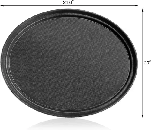 Miniatura 3 de New Star Foodservice Bandeja antideslizante, plástico, forro de goma, ovalada, 20.9 x 24.8 in, negro