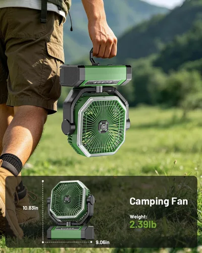 Miniatura 7 de Allsion Ventilador portátil de 24000 mAh alimentado por batería con control remoto y LED, flujo de aire fuerte de 4 velocidades, ventilador