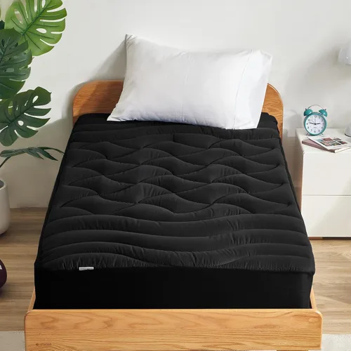 Miniatura 21 de SLEEP ZONE Cubrecolchón refrescante tamaño individual para cama individual, protector de colchón acolchado zonificado de primera calidad, funda Gris