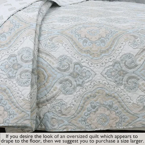 Miniatura 6 de Cozy Line Home Fashions Juego de ropa de cama reversible de majestad floral, gris topo, cubrecama ligero para todas las estaciones