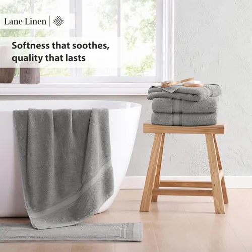 Miniatura 5 de Lane Linen Juego de 4 toallas de baño de 100 % algodón (35 x 66 pulgadas), juego de toallas de baño extragrandes de algodón sin torsión, secado Gris