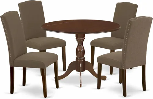 Miniatura 16 de East West Furniture DMEN3-LWH-06 - Juego de comedor de 3 piezas para espacios pequeños que contiene una mesa de comedor redonda con gotas y 2 sillas