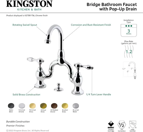 Miniatura 10 de Kingston Brass KS7992TAL Tudor Bridge - Grifo de baño, latón pulido, 11.75 x 8 x 2.13