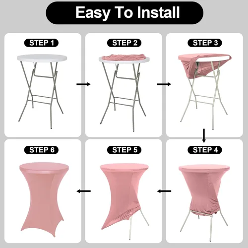 Miniatura 5 de FestiCorp Cubierta de Mesa de Spandex, Manteles Ajustados para Cóctel, Cubiertas de Mesa Redondas Elásticas Highboy para Fiesta, DJ, Bar, Boda, Rosa