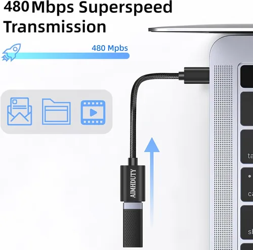 Miniatura 2 de Paquete de 2 adaptadores USB C a USB, cable USB C macho a USB hembra OTG, trenzado de nailon, carcasa de aluminio, compatible con iPhone 17, 16, 15
