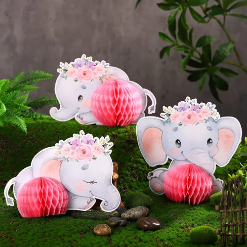 Miniatura 4 de Lenwen 8 piezas de decoración de elefante rosa para baby shower, centros de mesa de baby shower, decoración de fiesta de elefante, centros de mesa
