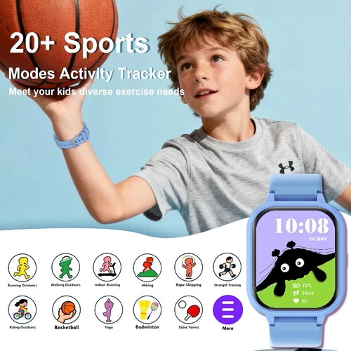 Miniatura 4 de Reloj inteligente para adolescentes y niños, 1.8 pulgadas IP68 para niños y niñas, seguimiento de actividad física, uso dual independiente