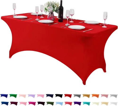 Miniatura 78 de Mantel de elastano para mesas de 4, 6 u 8 pies, mantel elástico universal ajustable para fiestas, banquetes, bodas y eventos - Verde manzana