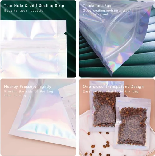 Miniatura 7 de 100 piezas de bolsas resellables a prueba de olores - 4 x 6 pulgadas, bolsas de papel de aluminio, bolsas planas transparentes de almacenamiento