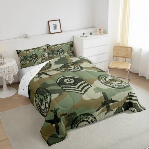 Miniatura 2 de Feelyou Juego de edredón de camuflaje de avión para niños, juego de ropa de cama con decoración de avión de camuflaje para adolescentes y niños