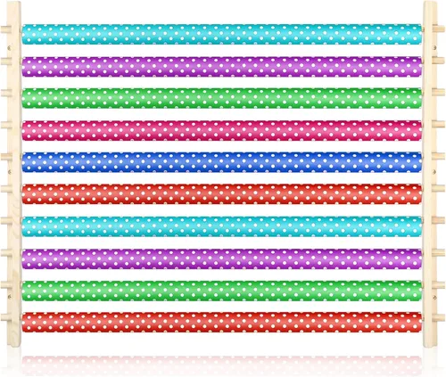 Kigley Organizador de cinta de 10 niveles, estante de exhibición de papel de regalo de madera, organizador de almacenamiento de papel de regalo