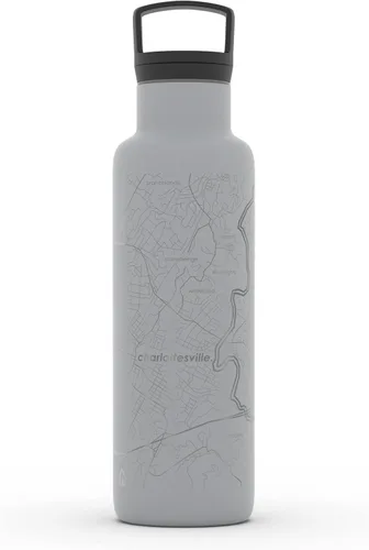 Miniatura 10 de Well Told Botella de agua aislada con mapa de Washington DC grabado, botella de acero inoxidable grabada (21 onzas, blanco) botella aislada de mapa