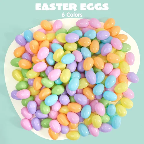 Miniatura 2 de JOYIN Huevos de Pascua pastel de 3.15 pulgadas, 100 huevos de plástico grandes, cáscaras de huevo rellenables de colores vacíos para búsqueda