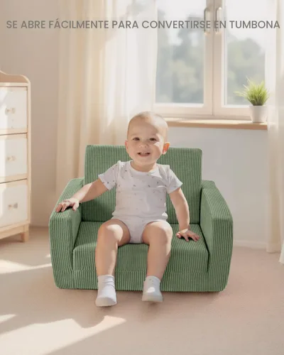 Miniatura 5 de Silla para bebés y niños, 2 en 1 Sofás blandos para bebés que se despliegan, Sillas para bebés cómodas de 1 a 3 años, Sofá convertible a salón, Verde