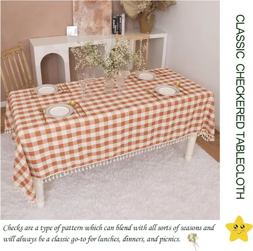 Miniatura 5 de Midsummer Breeze - Mantel a cuadros de estilo rústico hecho de algodón, de la colección Gingham, para otoño, Acción de Gracias, Navidad, cocina
