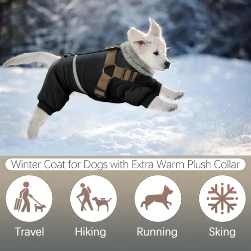 Miniatura 6 de BRKURLEG Abrigo Negro para Perro con Arnés, Chaqueta de Invierno para Perro, Mono para Perros Chaquetas Corporales Cálidas, Abrigos de Invierno
