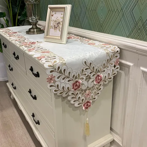 Miniatura 6 de Hsvanyr Pañuelo para tocador y decoración para comedor, 15 x 47 pulgadas, bordado rosa para mesa de flores, centros de mesa, protector de mesita
