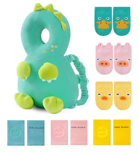 Miniatura 12 de JunNeng Mochila con protector de cabeza para bebé con almohadillas para las rodillas y calcetines antideslizantes para caminar, mariposa
