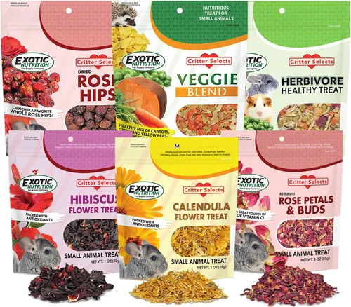 Exotic Nutrition Herbivore Treats - Paquete de 6 golosinas saludables para animales pequeños – Ardillas, cobayas, conejos, chinchillas, perros de la