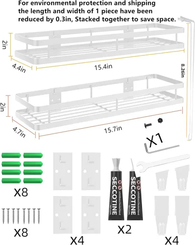 Miniatura 2 de Estante organizador de especias para montaje en pared, paquete de 2 unidades de 15.7 pulgadas [versión mejorada] Estante organizador de condimentos