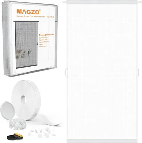 Miniatura 10 de MAGZO - Puerta mosquitera colgante para puertas 24" x 80" (tamaño de cortina 26" x 81"), de fibra de vidrio mejorada con barra de tensión, gancho