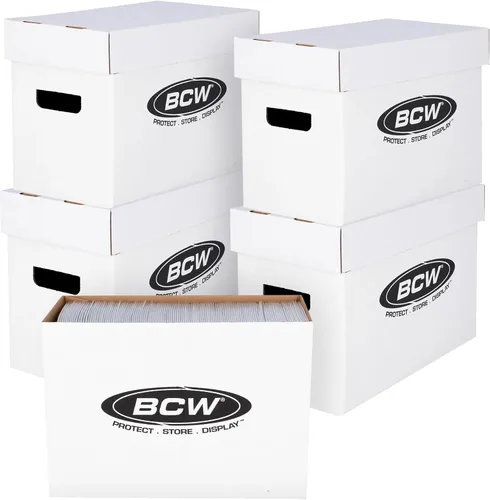 Miniatura 10 de BCW Caja de almacenamiento de cómics corta, paquete de 3, capacidad para 150-175 cómics actuales/de la era plateada, apilable, duradera, de 200