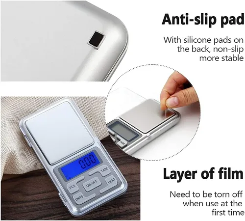 Miniatura 4 de Báscula de bolsillo digital portátil de 2 piezas, 17.64 oz de capacidad, 0.00 oz de precisión, báscula electrónica de joyería para alimentos