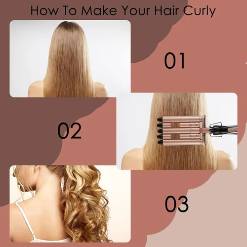 Miniatura 7 de Crimpadoras y onduladoras de cabello de 5 barriles, de calor rápido, varita portátil de 0.591 in para cabello largo, rizador ondulado de temperatura
