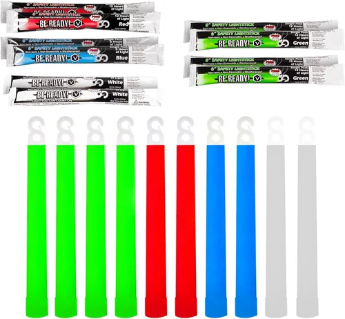 Windy City Novelties Paquete de 10 barras de luz químicas militares de 12 horas de duración, multicolor, verde, rojo, blanco, azul