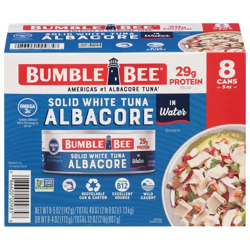 Miniatura 10 de Bumble Bee - Atún blanco sólido en aceite, lata de 12 onzas, atún capturado en estado salvaje, 0.74 oz de proteína por porción, alto en omega-3, sin