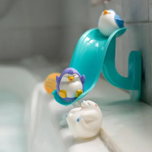 Miniatura 5 de Nuby Penguin Slide - Juego de juguetes de baño con 4 chorros de baño, juguetes de baño para bebés para niños y niñas de 12 meses en adelante