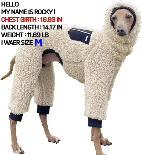 Miniatura 2 de D Doggy Star - Suéter de galgo italiano de cuello de tortuga, conjunto de mono de vellón cálido, ropa de Whippet para perro (XL, azul marino Pkt)