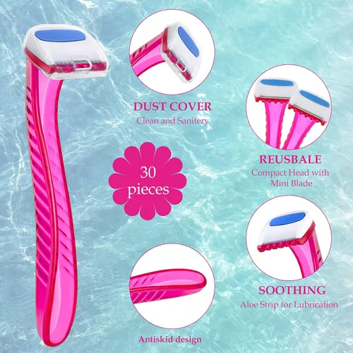 Miniatura 2 de Honoson 30 piezas de maquinilla de afeitar de bikini para mujer, pequeños accesorios de viaje desechables, depilación de axilas, belleza para Rojo