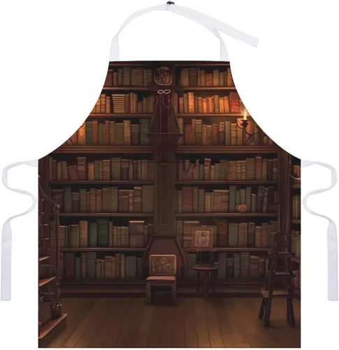 Miniatura 7 de Personalized Book Room Library Adult Apron, Kitchen Cooking Aprons for Woman Man, Adjustable Bib Apron with Pocket for Baking, BBQ Crafting