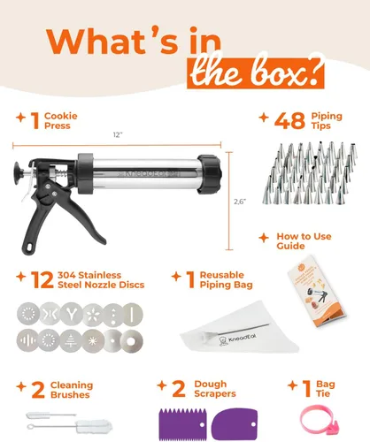 Miniatura 3 de KneadEat Premium Kit de 68 piezas para hacer churros - Pistola de prensa de galletas tipo spritz - Pistola de glaseado. 12 discos para galletas