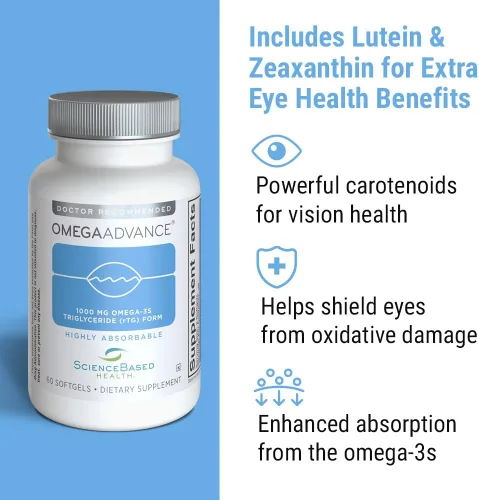 Miniatura 4 de ScienceBased Health OmegaAdvance Omega-3 Suplemento de aceite de pescado – 1000 mg de EPA y DHA – con luteína y zeaxantina – Apoyo para la salud
