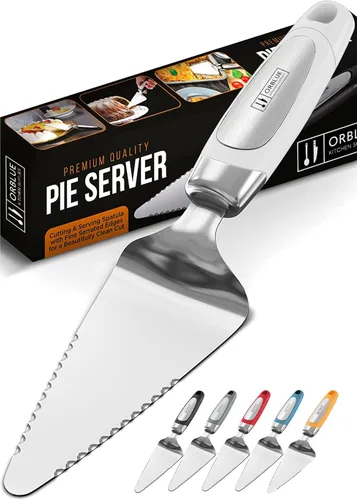 Orblue Servidor para tartas, herramienta esencial de cocina, dentada en ambos lados, ideal para chef diestro o zurdo, cubiertos de acero inoxidable,