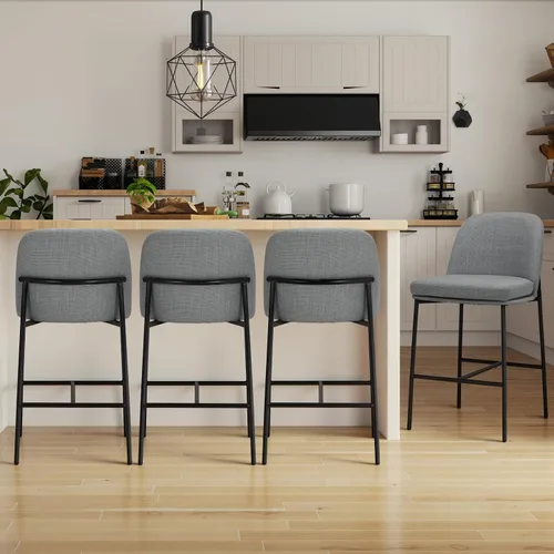 Miniatura 14 de COLAMY Taburetes de bar con respaldo, taburetes de bar de altura de mostrador, taburetes tapizados con patas de madera para cocina, isla de comedor