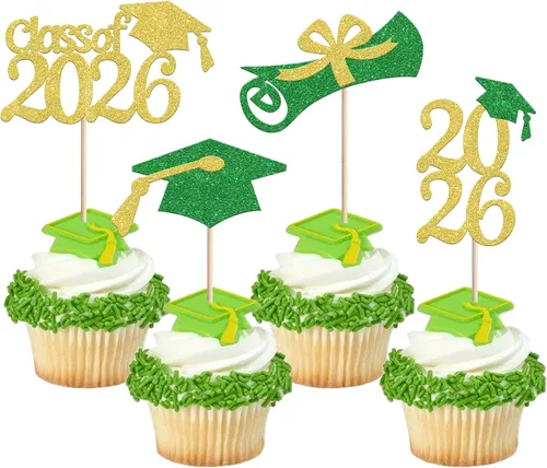 Miniatura 22 de Rsstarxi Paquete de 24 adornos para cupcakes de graduación 2026, con purpurina azul, para la clase de 2026, para diplomas, 24 piezas (6 diseños)