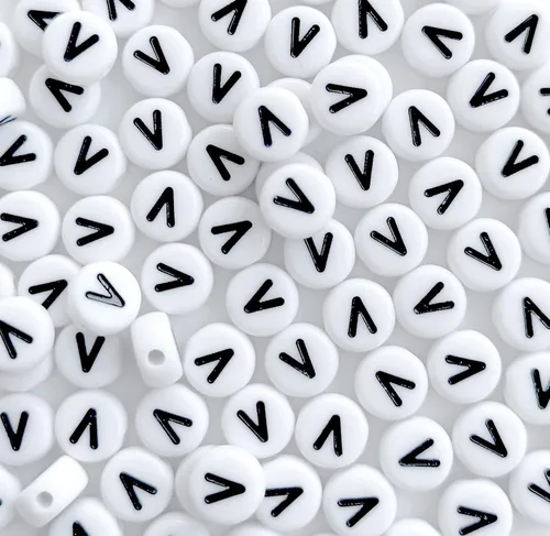 Miniatura 32 de 100 cuentas de letras acrílicas del alfabeto para hacer joyas, cuentas redondas blancas de la letra R para hacer pulseras, collares, llaveros, 0Flat
